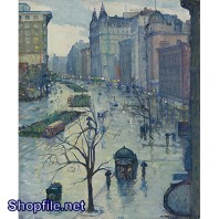 Tranh sơn dầu đường phố tấp nập